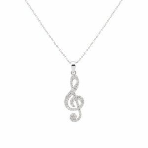 1.25Ct Real Moissanite Music Note Pendant Necklaces 14k White Gold Plated Silver